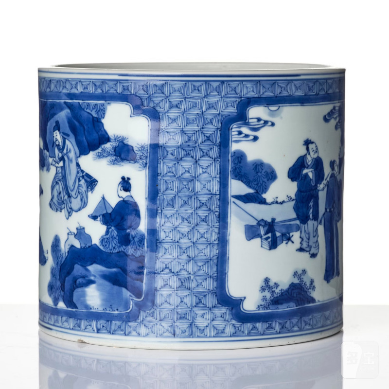 A blue and white 'scholars' brush pot/bitong, - 图2